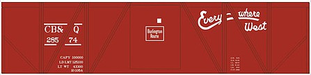 Tichy Trains 10246N N Scale Railroad Decal Set -- Chicago, Burlington & Quincy 40' Single-Sheathed Boxcar