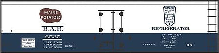 Tichy Trains 10250 HO Scale Railroad Decal Set -- Bangor & Aroostook 40' Wood Reefer (blue, white, Maine Potatoes)