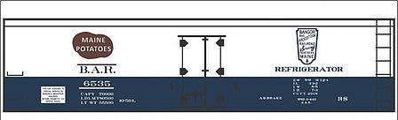 Tichy Trains 10250N N Scale Railroad Decal Set -- Bangor & Aroostook 40' Wood Reefer (blue, white, Maine Potatoes)
