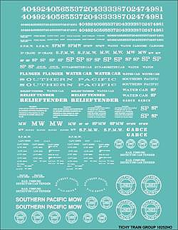 Tichy Trains 10252N N Scale Railroad Decal Set -- Southern Pacific Maintenance-of-Way Work Cars