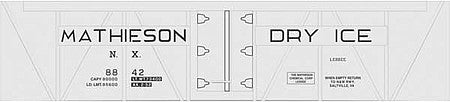 Tichy Trains 10253 HO Scale Railroad Decal Set -- Mathieson Dry Ice 40' Insulated Boxcar (hinged door)