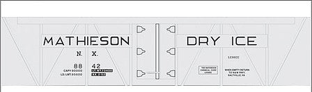 Tichy Trains 10253N N Scale Railroad Decal Set -- Mathieson Dry Ice 40' Insulated Boxcar (hinged door)