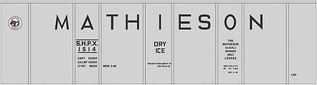 Tichy Trains 10254 HO Scale Railroad Decal Set -- Mathieson Dry Ice 40' Insulated Boxcar (gray car, no door)