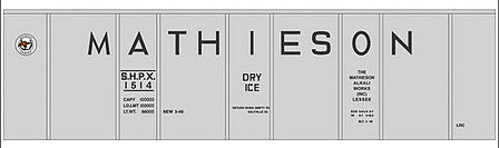 Tichy Trains 10254N N Scale Railroad Decal Set -- Mathieson Dry Ice 40' Insulated Boxcar (gray car, no door)
