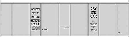 Tichy Trains 10255N N Scale Railroad Decal Set -- Mathieson Dry Ice 40' Insulated Boxcar (gray car, no door)