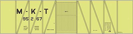 Tichy Trains 10260 HO Scale Railroad Decal Set -- Missouri-Kansas-Texas Single-Sheathed Wood Boxcar (yellow car)