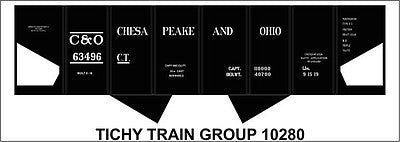 Tichy Trains 10280N N Scale Railroad Decal Set -- Chesapeake & Ohio USRA 2-Bay Hopper (black car)