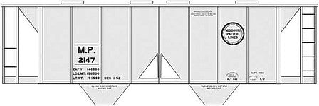 Tichy Trains 10283 HO Scale Railroad Decal Set -- Missouri Pacific 2-Bay Covered Hopper (gray Car)