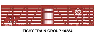 Tichy Trains 10284N N Scale Railroad Decal Set -- Missouri Pacific 40' Wood Stock Car (Boxcar Red Car)