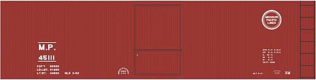 Tichy Trains 10286 HO Scale Railroad Decal Set -- Missouri Pacific Double-Sheathed 40' Wood Boxcar (Boxcar Red Car)