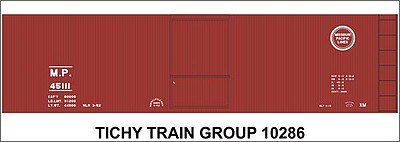 Tichy Trains 10286N N Scale Railroad Decal Set -- Missouri Pacific Double-Sheathed 40' Wood Boxcar (Boxcar Red Car)