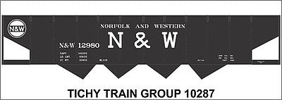 Tichy Trains 10287 HO Scale Railroad Decal Set -- Norfolk & Western 4-Bay Steel Hopper (black car, Hamburger Logo)