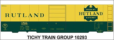 Tichy Trains 10293N N Scale Railroad Decal Set -- Rutland 40' Steel Boxcar (green, yellow car)