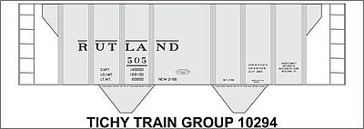 Tichy Trains 10294 HO Scale Railroad Decal Set -- Rutland 2-Bay Covered Hopper (gray car)