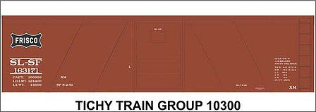 Tichy Trains 10300N N Scale Railroad Decal Set -- St. Louis-San Francisco 40' Single-Sheathed Boxcar (Boxcar Red, Frisco Logo)