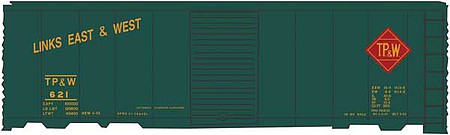 Tichy Trains 10309 HO Scale Railroad Decal Set -- Toledo, Peoria & Western 40' Steel Boxcar (green car, Links E&W Slogan)