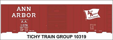Tichy Trains 10319 HO Scale Railroad Decal Set -- Ann Arbor 40' Steel Boxcar (Large Flag Logo)