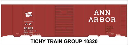 Tichy Trains 10320N N Scale Railroad Decal Set -- Ann Arbor 40' Steel Boxcar (Small Flag Logo)