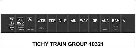 Tichy Trains 10321N N Scale Railroad Decal Set -- Western Railway of Alabama 1952 41' Steel Gondola