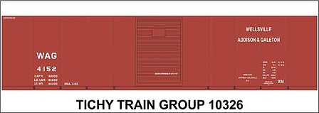 Tichy Trains 10326N N Scale Railroad Decal Set -- Wellsville, Addison & Galeton 40' Steel Boxcar