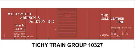 Tichy Trains 10327N N Scale Railroad Decal Set -- Wellsville, Addison & Galeton 40' Steel Boxcar (Sole Leather Line Slogan)