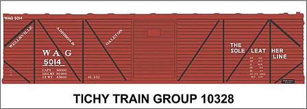 Tichy Trains 10328 HO Scale Railroad Decal Set -- Wellsville, Addison & Galeton 40' Single-Sheathed Wood Boxcar (Sole Leather)