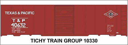 Tichy Trains 10330 HO Scale Railroad Decal Set -- Texas & Pacific 40' Steel Boxcar (with T&P Logo)