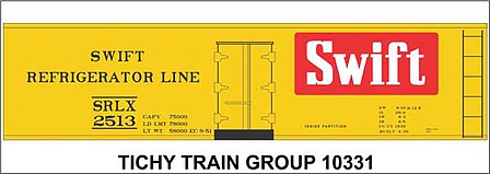 Tichy Trains 10331N N Scale Railroad Decal Set -- Swift Refrigerator Line 40' Steel Reefer (yellow, car, red logo)