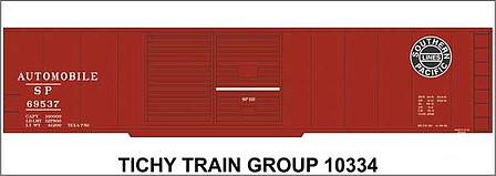 Tichy Trains 10334N N Scale Railroad Decal Set -- Southern Pacific 50' Double-Door Steel Boxcar (Automobile Service, Lines Log