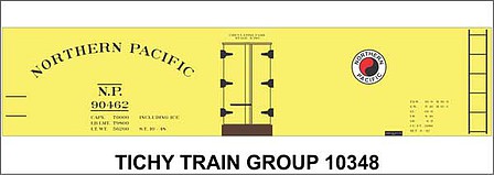 Tichy Trains 10348N N Scale Railroad Decal Set -- Northern Pacific 40' Wood Reefer (yellow car)