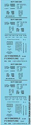 Tichy Trains 10350N N Scale Railroad Decal Set -- Generic 40' and 50' Steel Boxcar Data (black lettering)