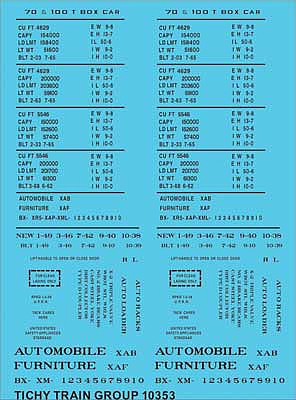Tichy Trains 10353 HO Scale Railroad Decal Set -- 70 and 100-Ton 50' Steel Boxcar Data (black)