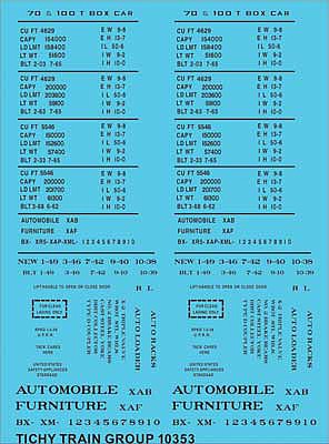 Tichy Trains 10353N N Scale Railroad Decal Set -- 70 and 100-Ton 50' Steel Boxcar Data (black)