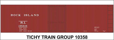 Tichy Trains 10358 HO Scale Railroad Decal Set -- Rock Island 40' Steel Boxcar (Boxcar Red Car)