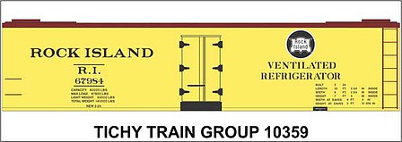 Tichy Trains 10359N N Scale Railroad Decal Set -- Rock Island 40' Wood Reefer (yellow car)