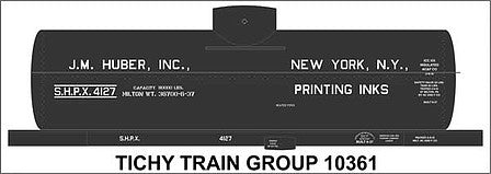 Tichy Trains 10361 HO Scale Railroad Decal Set -- J M Huber 8,000-Gallon Single-Dome Tank Car (Printing Ink Service)