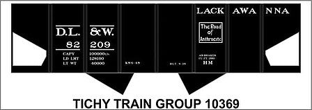 Tichy Trains 10369 HO Scale Railroad Decal Set -- Delaware, Lackawanna & Western 2-Bay Steel Hopper (Anthracite Logo)