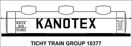 Tichy Trains 10377N N Scale Railroad Decal Set -- Kanotex KOTX 3-Dome Tank Car (gray car, Billbaord Lettering)
