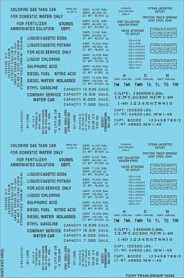 Tichy Trains 10380 HO Scale Railroad Decal Set -- Generic Tank Car Data (black lettering)