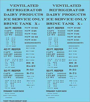 Tichy Trains 10381 HO Scale Railroad Decal Set -- Generic 36', 40' and 50' Refrigerator Car - Reefer Data (black lettering)