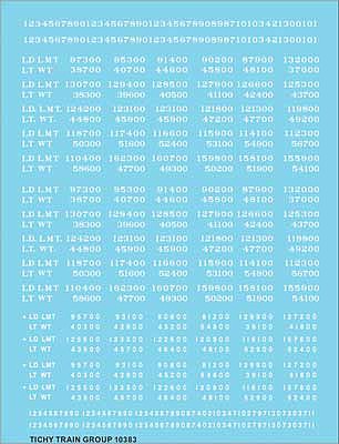 Tichy Trains 10383 HO Scale Railroad Decal Set -- Load Limit and Light Weight (LD LMT and LT WT) Data (white lettering)