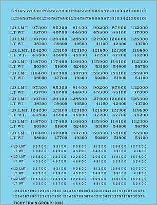 Tichy Trains 10388N N Scale Railroad Decal Set -- Load Limit and Light Weight (LD LMT and LT WT) Data (black lettering)