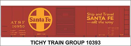 Tichy Trains 10393N N Scale Railroad Decal Set -- Santa Fe 40' Steel Boxcar (Boxcar Red Car, yellow Ship & Travel, Large Logo)