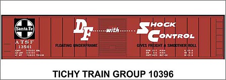 Tichy Trains 10396N N Scale Railroad Decal Set -- Santa Fe 50' Steel Boxcar (red car, Shock Control, Square Logo)