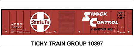 Tichy Trains 10397N N Scale Railroad Decal Set -- Santa Fe 50' Steel Boxcar (red car, 12000 Series, Shock Control, Large Logo)