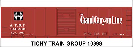 Tichy Trains 10398N N Scale Railroad Decal Set -- Santa Fe 40' Steel Boxcar (Boxcar Red, Grand Canyon Line, Square Logo)
