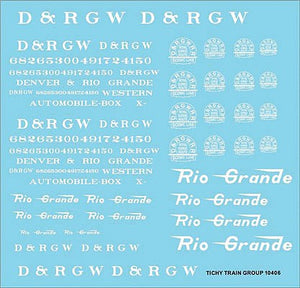 Tichy Trains 10406N HO Scale Railroad Decal Set -- Denver & Rio Grande Western Roadname Set (white)