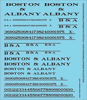 Tichy Trains 10407 HO Scale Railroad Decal Set -- Boston & Albany Roadname Set (black)