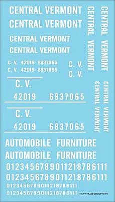 Tichy Trains 10411 HO Scale Railroad Decal Set -- Central Vermont Roadname Set (white)