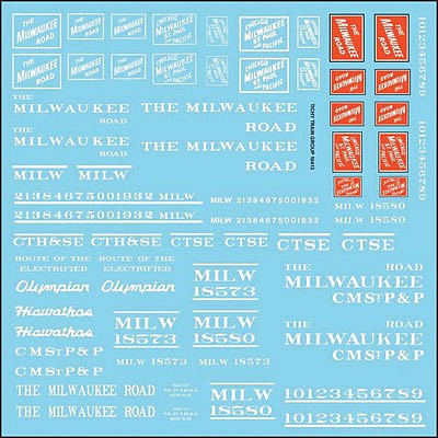 Tichy Trains 10413 HO Scale Railroad Decal Set -- Milwaukee Road Roadname Set (white)